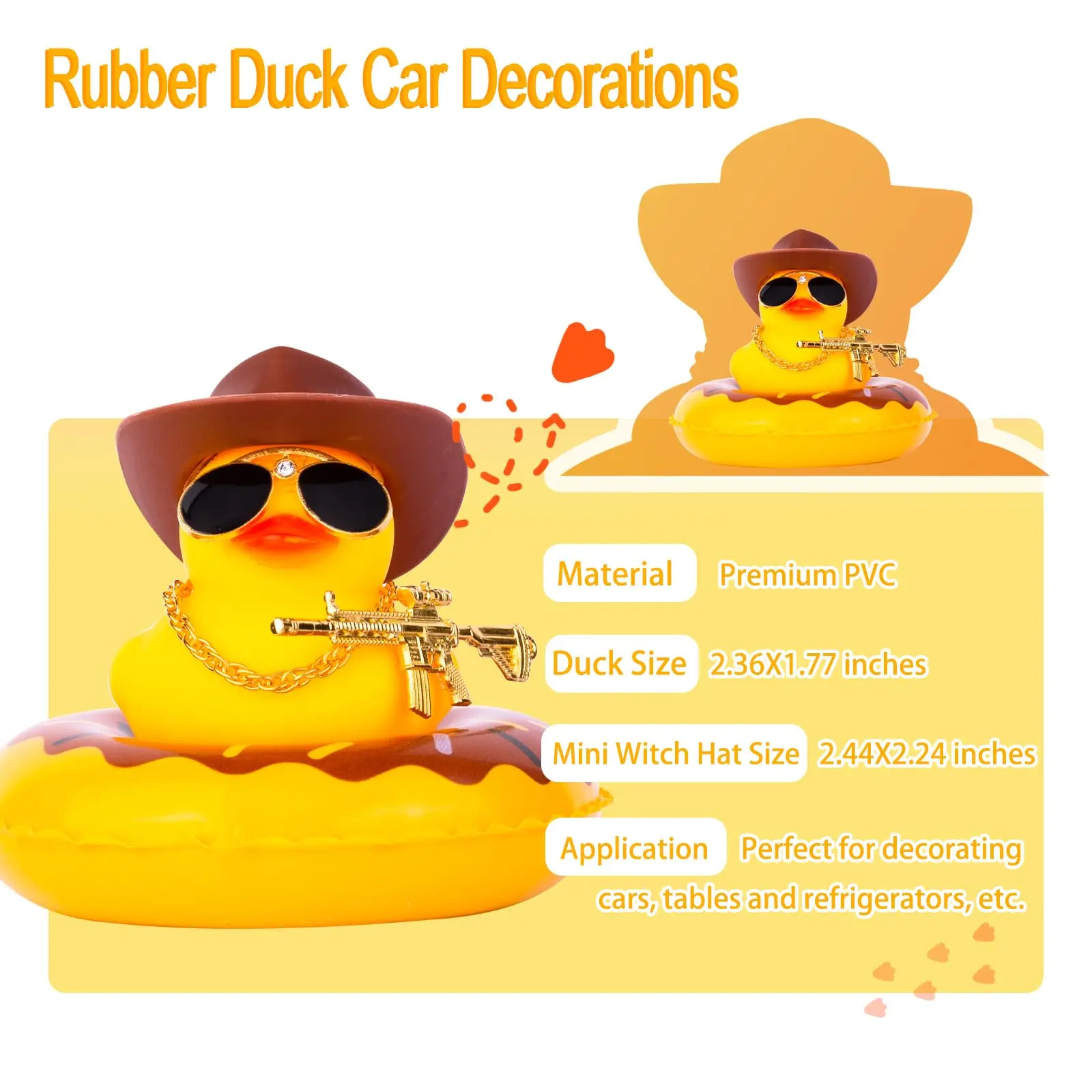 2 Set Car Rubber Duck Rubber Duck for Jeeps Ducking Decoration Dashboard with Sun Hat Swim Ring Necklace Sunglasses