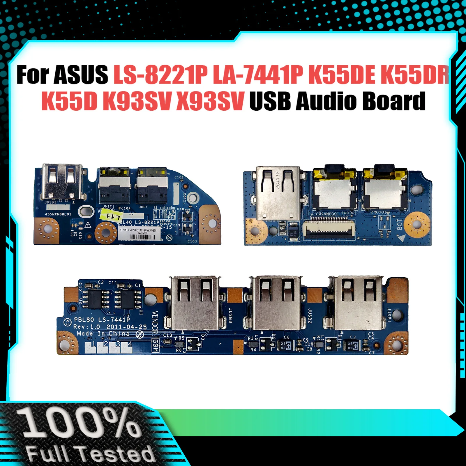 For ASUS K55DE K55DR K55D K93SV X93SV 45VD K45V A45V laptop USB Board Audio Board LS-8221P LA-7441P 100% Tested Fast Ship