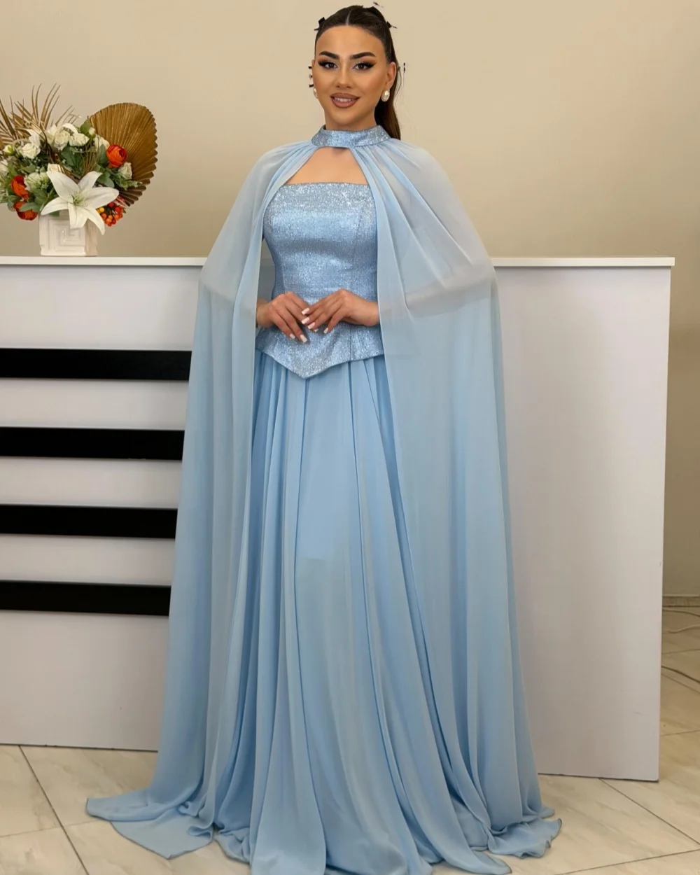 

Customized Classic Women Chiffon Sequined Ruched A-Line Evening Dresses Elegant Strapless Sleeveless Floor Lenght Prom Dresses