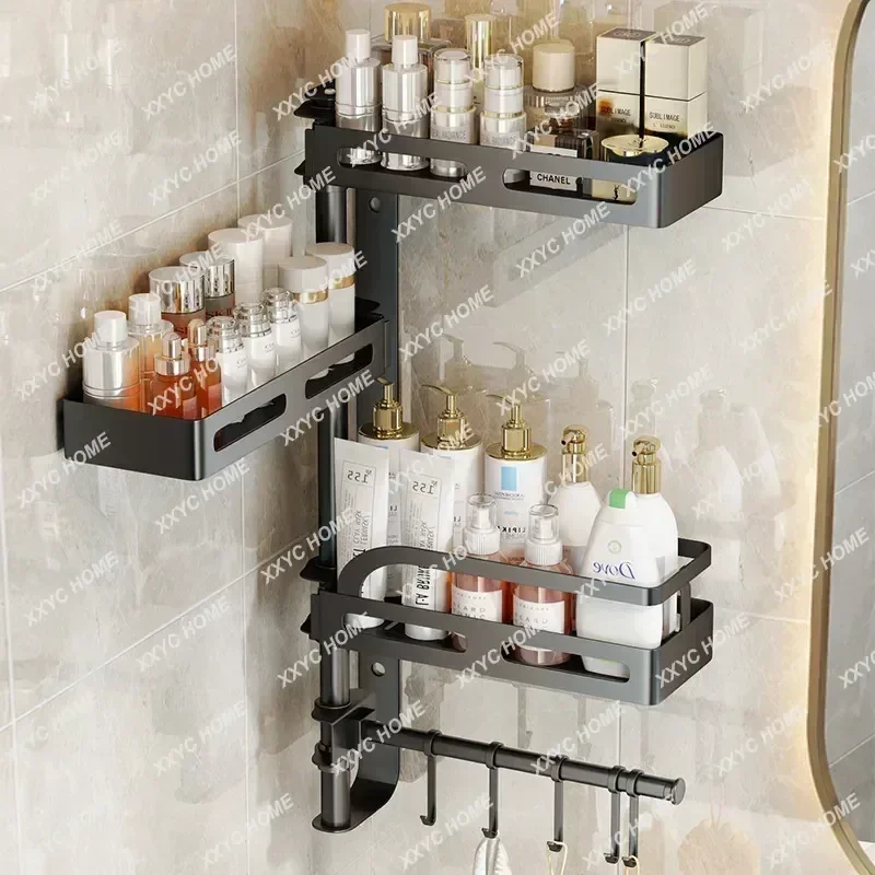No Punch Shower Holder Rotating Open And Close Washing Stands Multi-layer Partition Bathroom Rack Strong Bearing Storage Shelves
