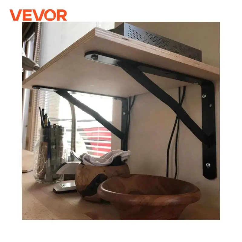 VEVOR 2PCS Heavy Duty Shelf Brackets Floating Shelf Bracket 5 Size 450lbs Load Garage Workshop Home Triangle Shelf Support Black