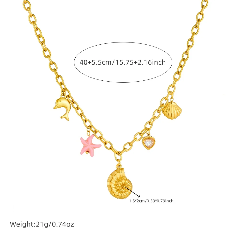 DIEYURO 316L Stainless Steel Marine Style Conch Golden Sea Star Pendant Necklace Girl New Fashion Trend Neck Jewelry Gift Joyas
