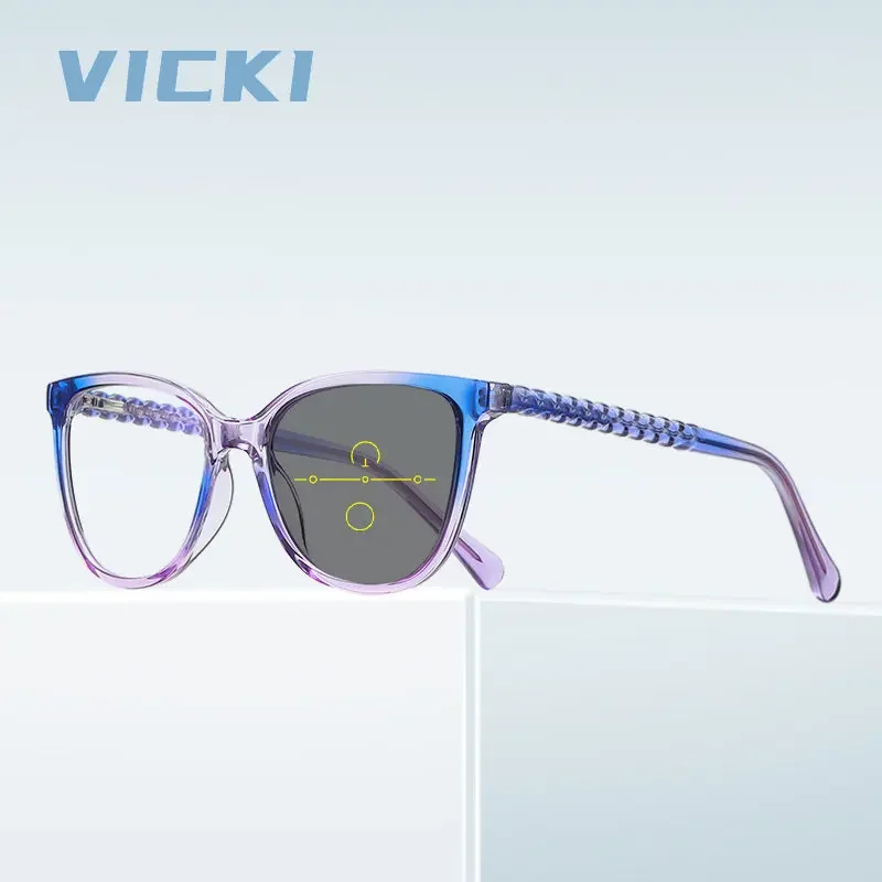 VICKI PhotochromicProgressive Reading Eyeglasses Women Anti Blue Light Hyperopia Multifocus Prescription Lenses Glasses PFD2134