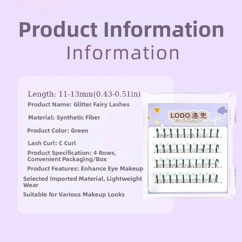 Nieuwe 4 Rijen Glanzende Wimpers 11-13 Mm Wimperverlenging Kleurrijke Valse Wimpers Groene Kleur Glitter Wimper Voor cosplay Party