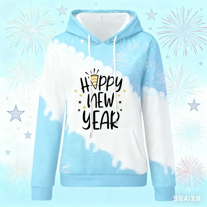 ثلاثية الأبعاد مطبوعة السنة الجديدة هوديي للرجال النساء الألعاب النارية سحابة نمط البلوز بلايز عادية المتضخم البلوفرات طويلة الأكمام هوديس