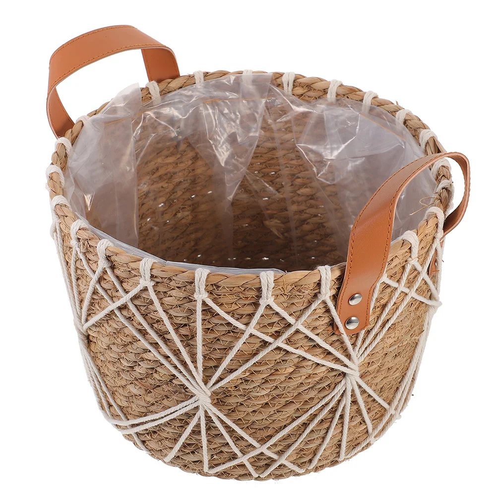 Cesta tejida con asa, cesta de almacenamiento de flores naturales hecha a mano para decoración del banquete de boda, jardín, uso portátil al aire libre