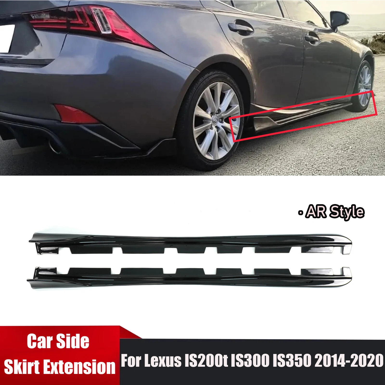 A Pair For Lexus IS200t IS300 IS350 2014-2020 Car Side Skirt Extension AR Style Carbon Fiber Style Glossy Black Car Accessories