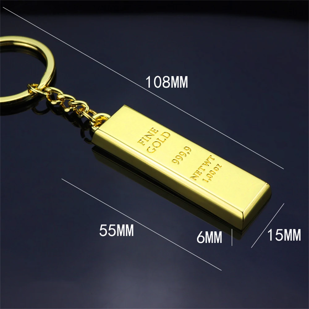 Creative Luxury Gold Bar Keychain Retro Mini Alloy Solid Color Rectangular Key Ring Bag Pendant Car Key Holder Jewelry Gift