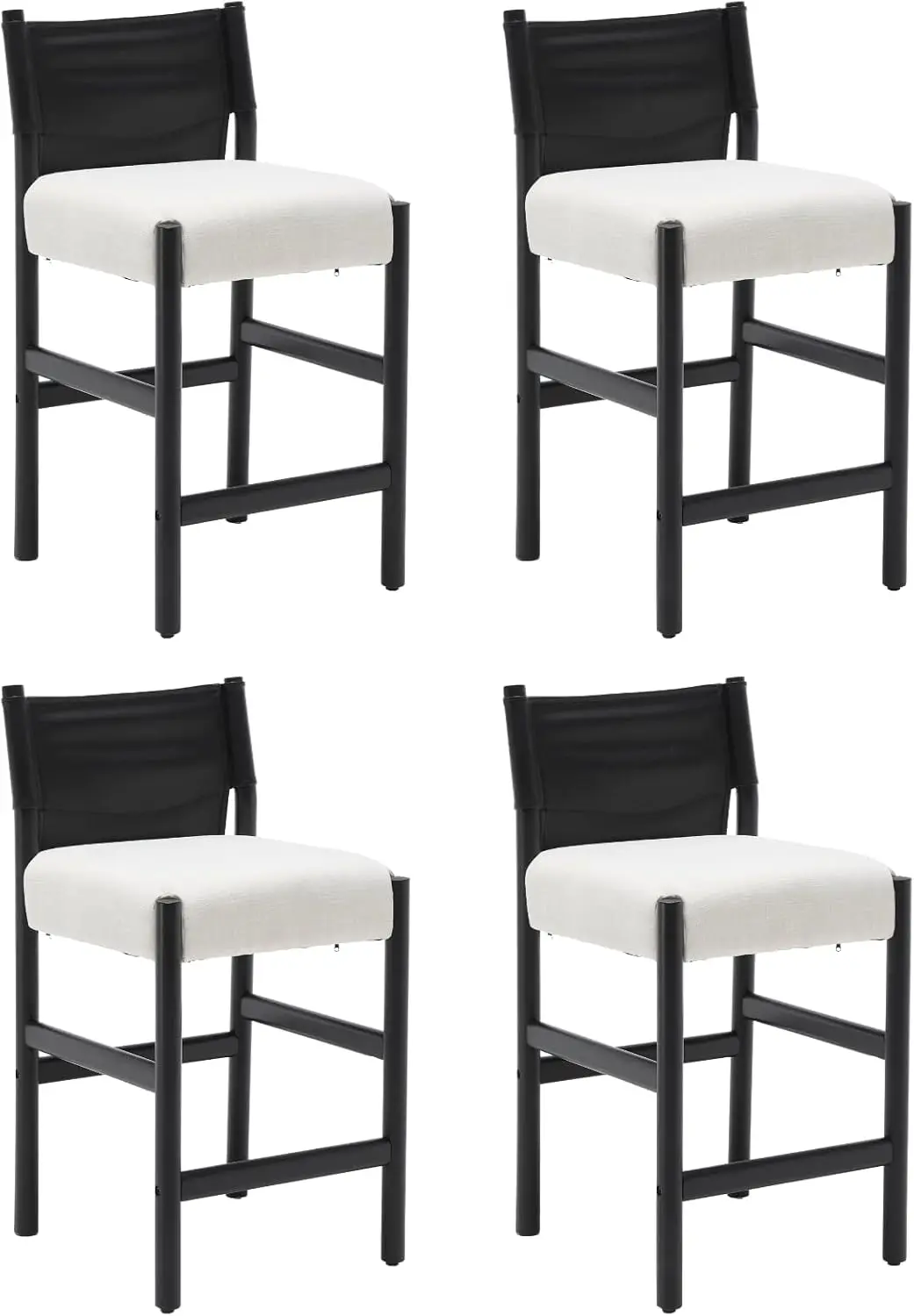 Modern Barstools Set of 4, 26 Inches Counter Height Bar Stools with Wooden Frame, Linen Upholstered Black Leather Back Counter S