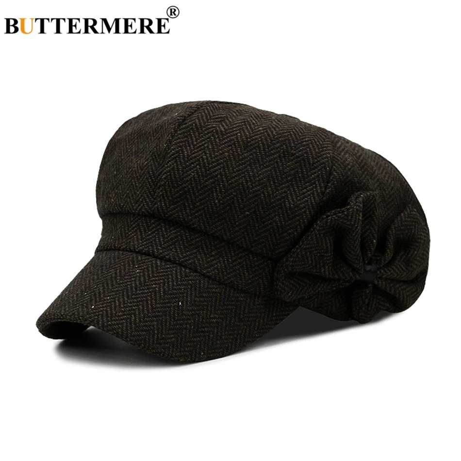 Buttermere Baker Boy Hat Woman Newsboy Caps Bow Tweed England Style Beret Female Hat Herringbone Spring Painter Hats And Caps