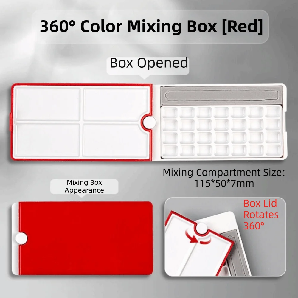 360 Degree Rotatable Watercolor Palette Detachable 28 Grids Watercolor Packaging Box Multifunctional 3-in-1 Paint Tray