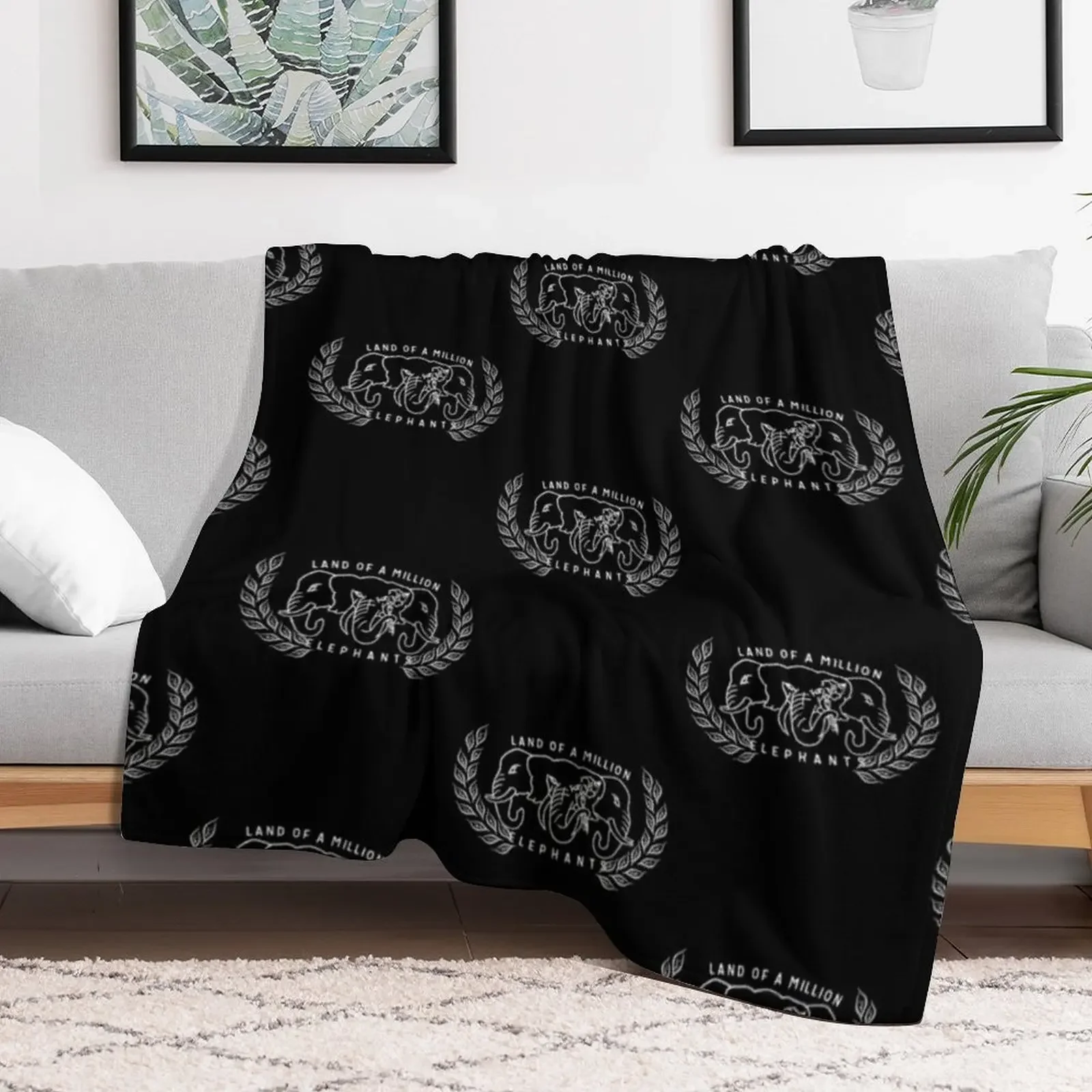 Land of a Million Elephants in Black Throw Blanket Anti Shedding Soft Fuzzy Blanket for Home