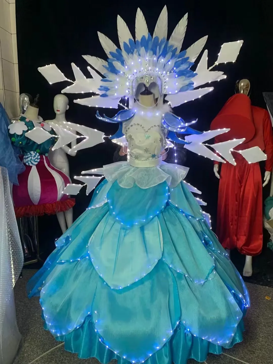 Роскошный наряд ледяной королевы, костюм зимнего парка развлечений, живописная зона, цирковое райское платье