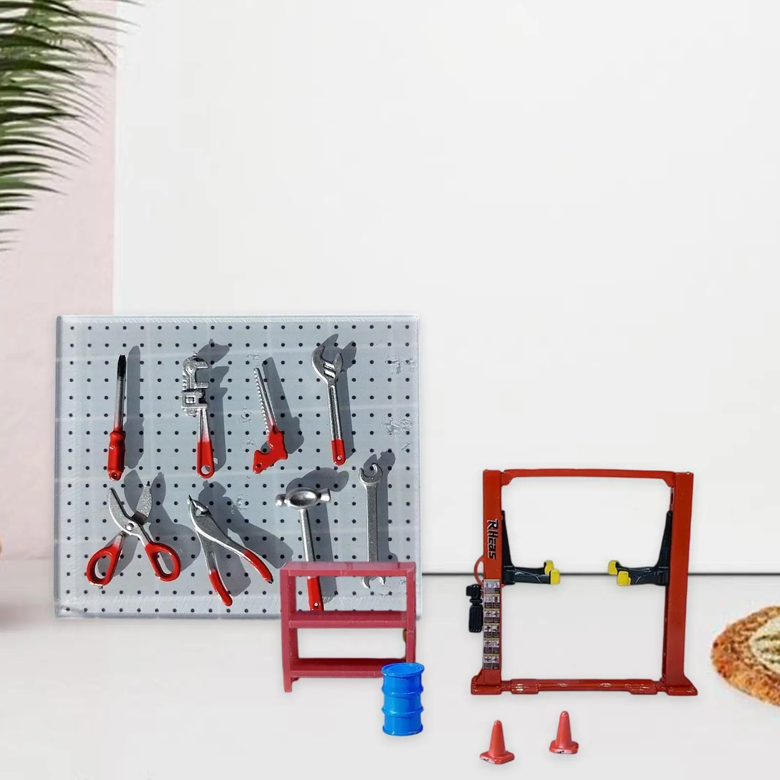 

1/64 Diorama Garage Architecture Model Car Lift Oil Drum 14Pcs/Set Auto Shop