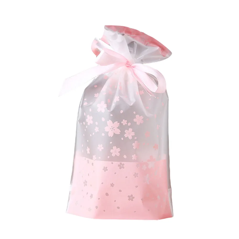 50Pcs Drawstring Gift Bags Pink Heart Plastic Wrapping Bags Cookie Candy Bag Packing Diy for Wed Birthday Party Favor Gift Decor