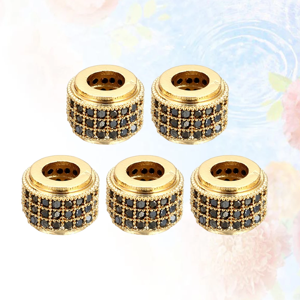

5Pcs Zircon Loose Beads Rose Gold Cylinder Shape Copper Micro Inlay Large Hole for DIY Bracelet Necklace Jewelry Making