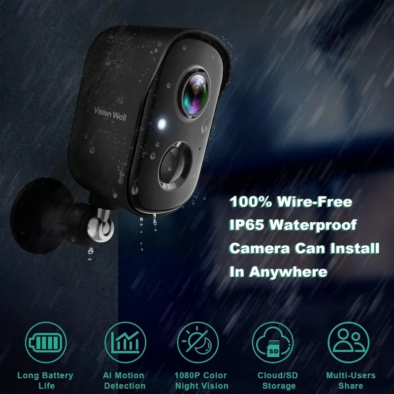 Security Cameras Wireless Outdoor, 1080P Battery Powered AI Motion Detection Spotlight Siren Alarm WiFi Surveillance Indoor Home