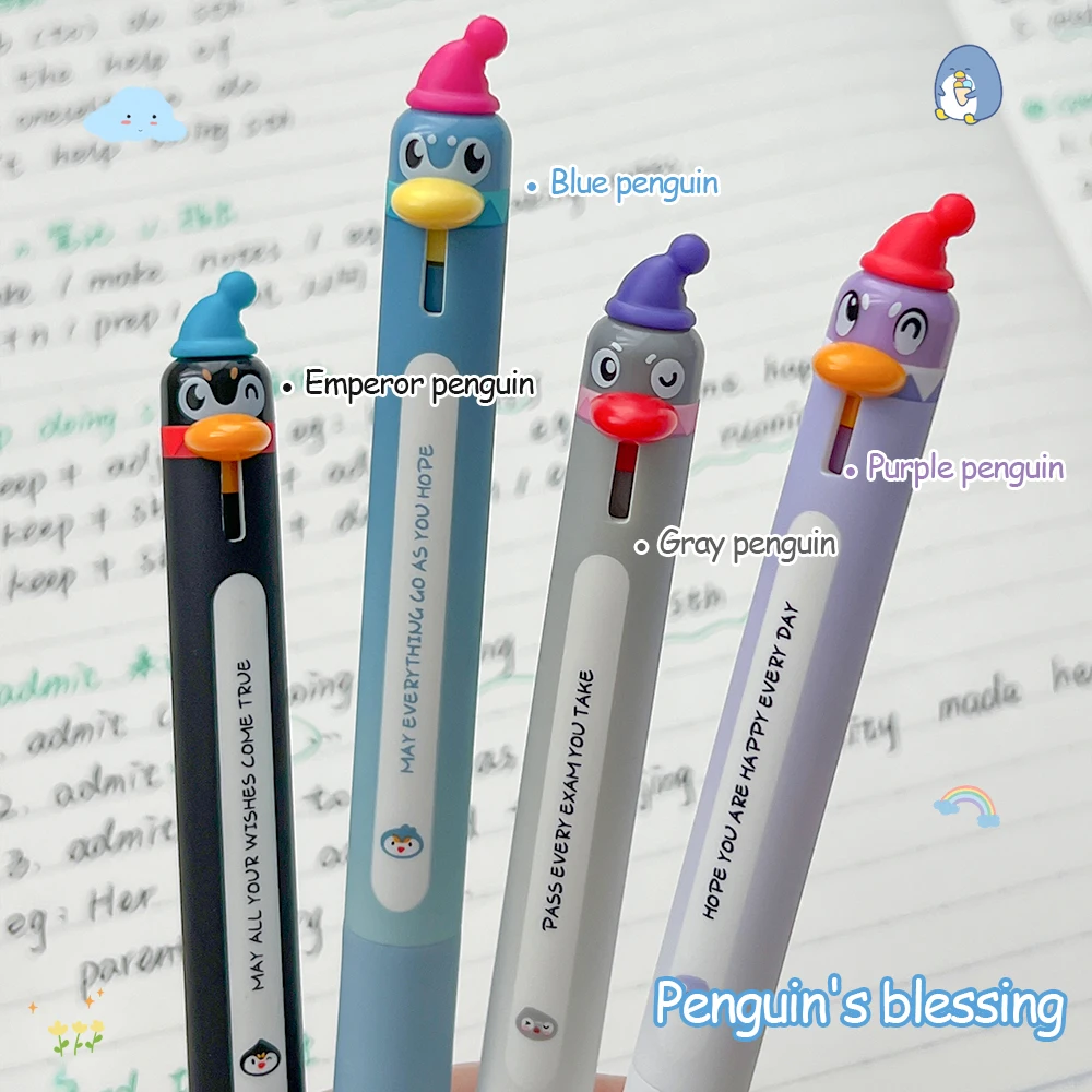 4 Pack Cute Cartoon Penguin Gel Pen 0.5mm Fun Quick Dry Pen
