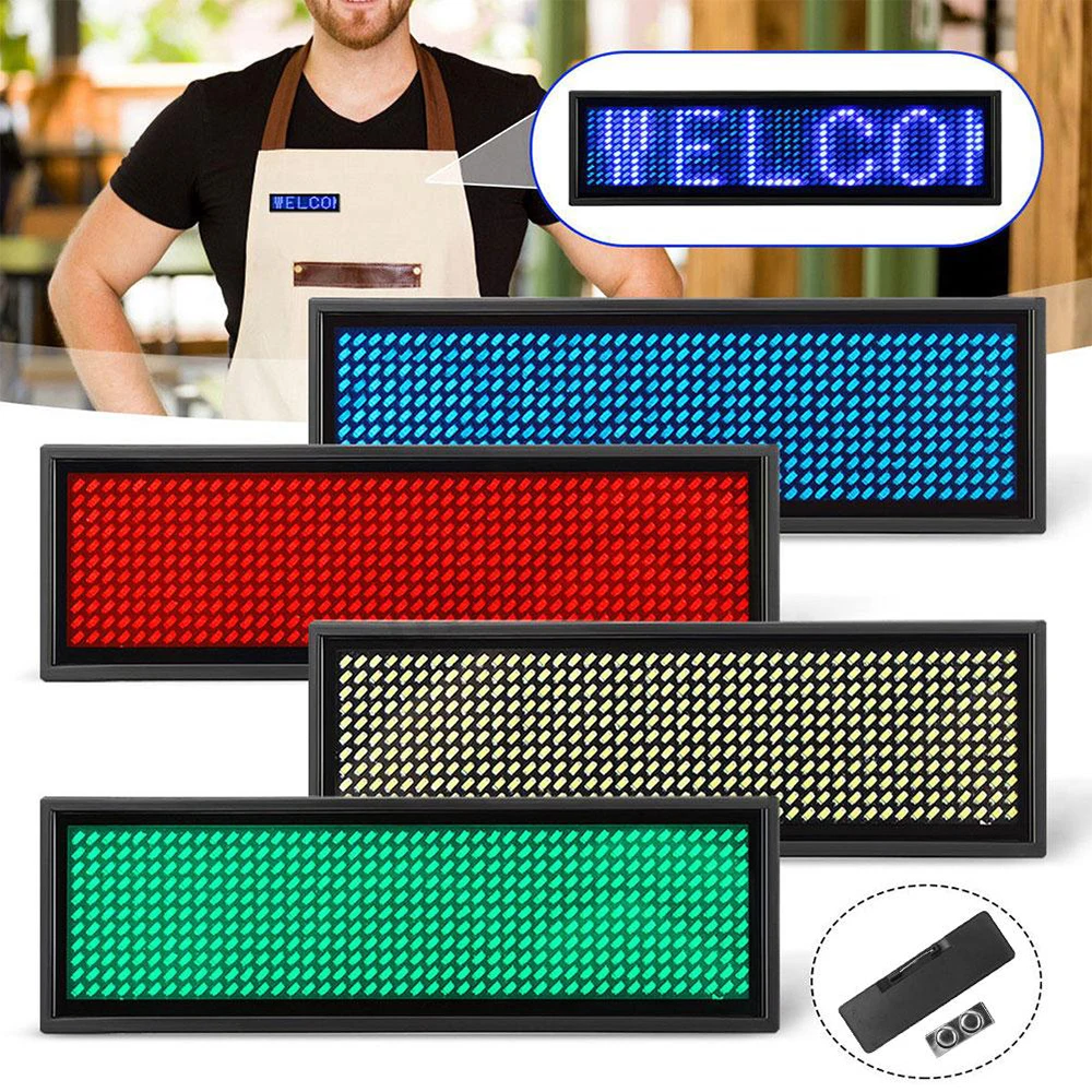 

LED Bluetooth Digital Badge Insignia DIY Programmable Scrolling Message Board LED Display HD Text Digits Pattern Name Tag