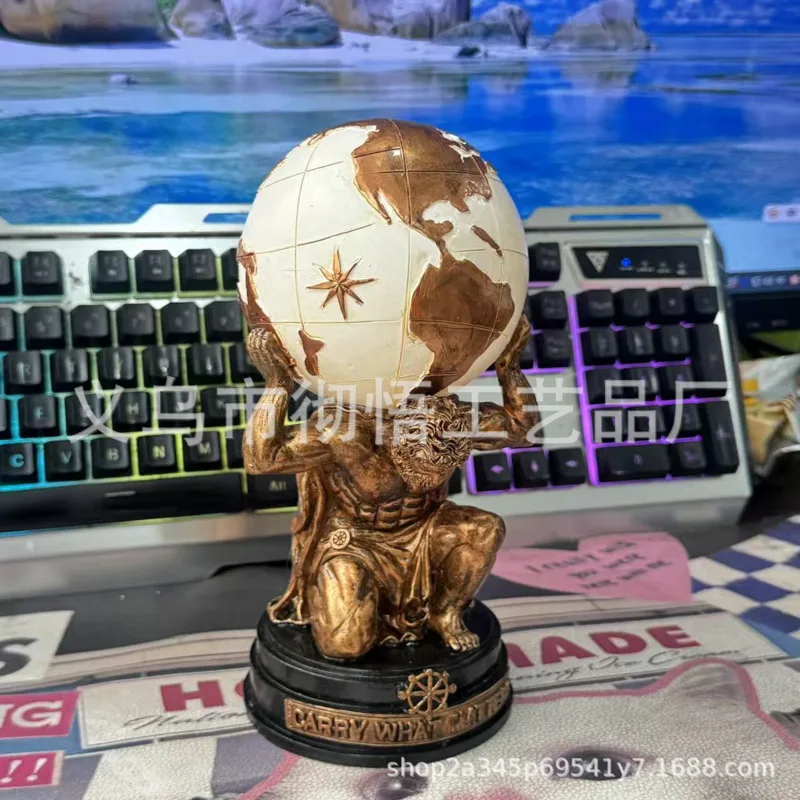 Resin Atlas Globe Statue Holding World Map Figure Mythology Greek God Sculpture Vintage Home Office Desk Bookshelf Decor Gift