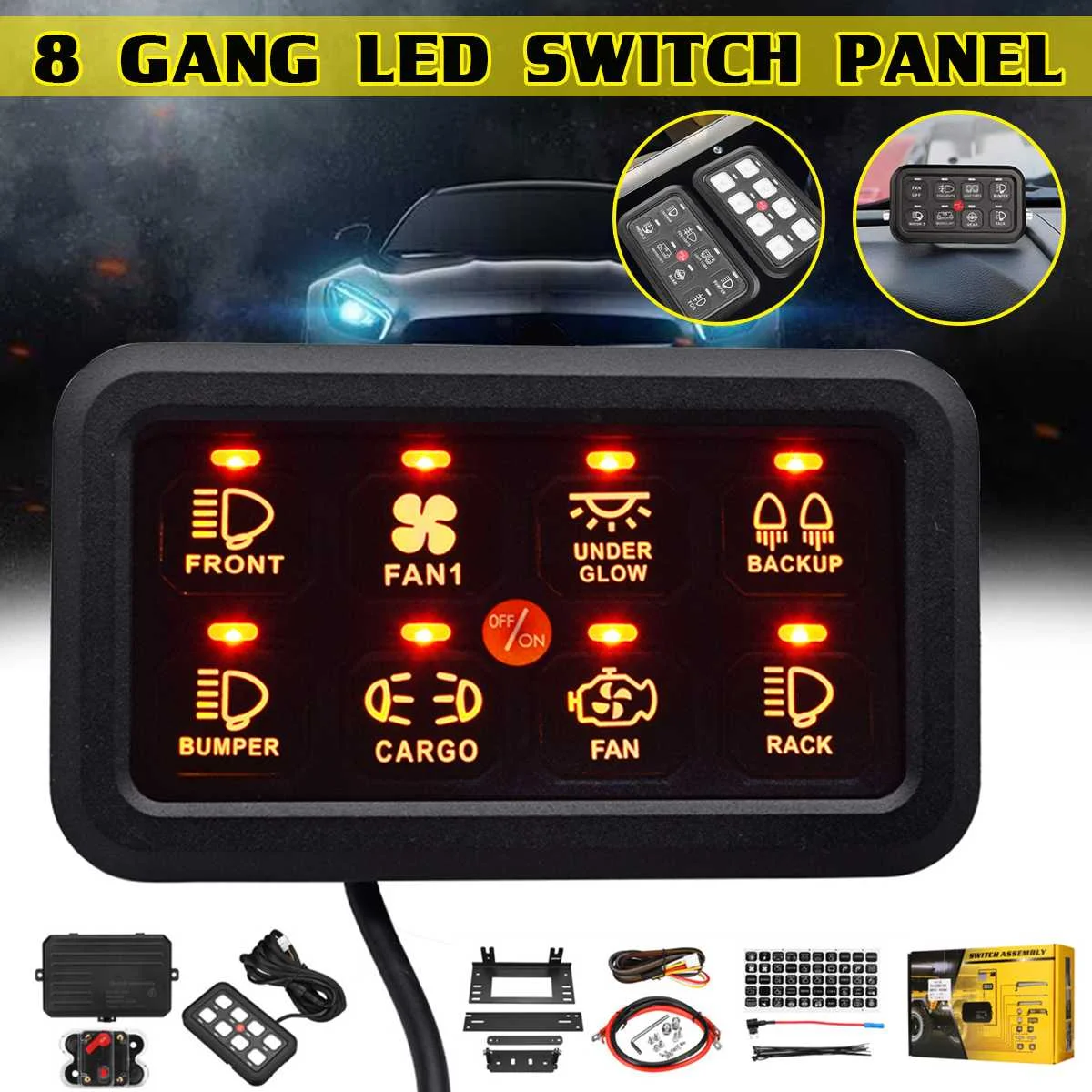 

Universal LED Car Switch Panel Control Relays System Kits 8 Gang Touch Circuit Control Panel for Truck Caravan Boat UTV ATV SUV