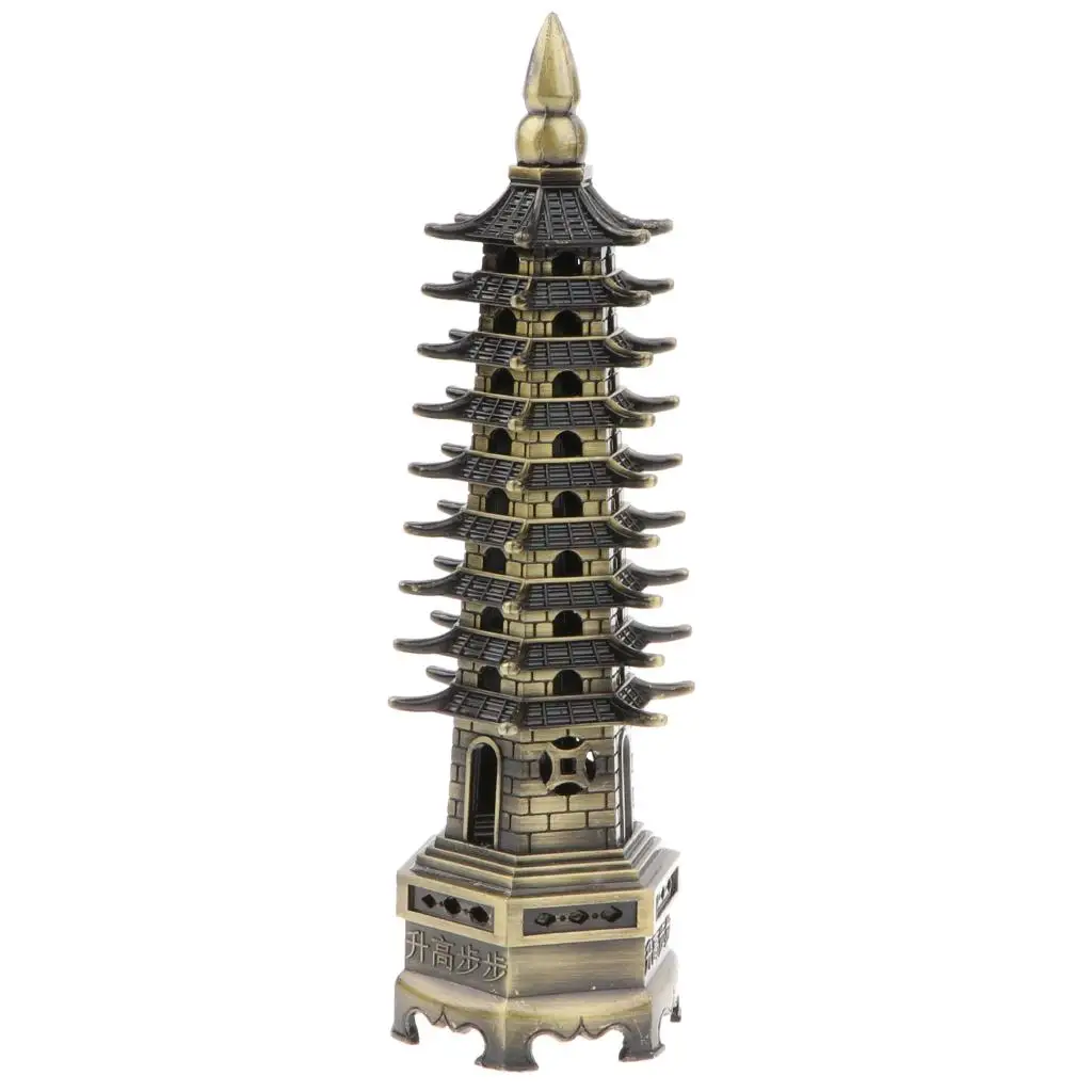 Retro Metal Model Wenchang Pagoda Tower World History Architecture Buliding Figurines Statue Home Decor Souvenir