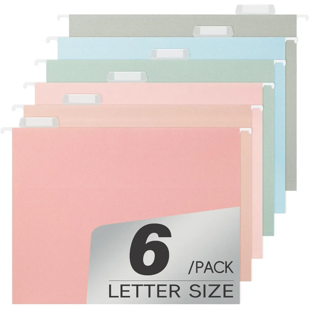 Heavy Duty 1 Inch Expansion Hanging File Folders Letter Size 6 Pack Pastel Colors with 1/5 Cut Tabs Stay Organized for Home Office Documents Papers Bulk Filing