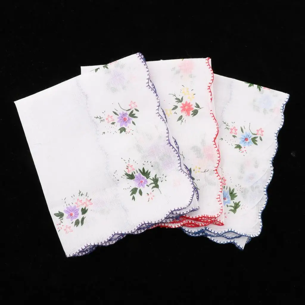 3PCS Womens Handkerchiefs Lace Hankies Pocket Square Hanky Floral Kerchiefs