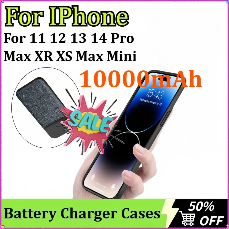 

For IPhone 11 12 13 14 Pro Max XR XS Max Mini Battery Charger Case Portable Power Bank Charging Cover Back Clip Battery 10000mAh