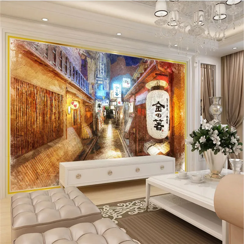 Nostalgic Japanese Style Street 3D Photo Wallpapers for Japanese Cuisine Sushi Restaurant Industrial Decor Mural Wall Paper 3D