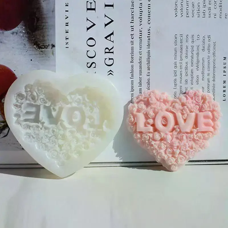 1Pc Rose Heart Shape Silicone Mold DIY Love Flower Candle Plaster Making Tool Chocolate Ice Mould