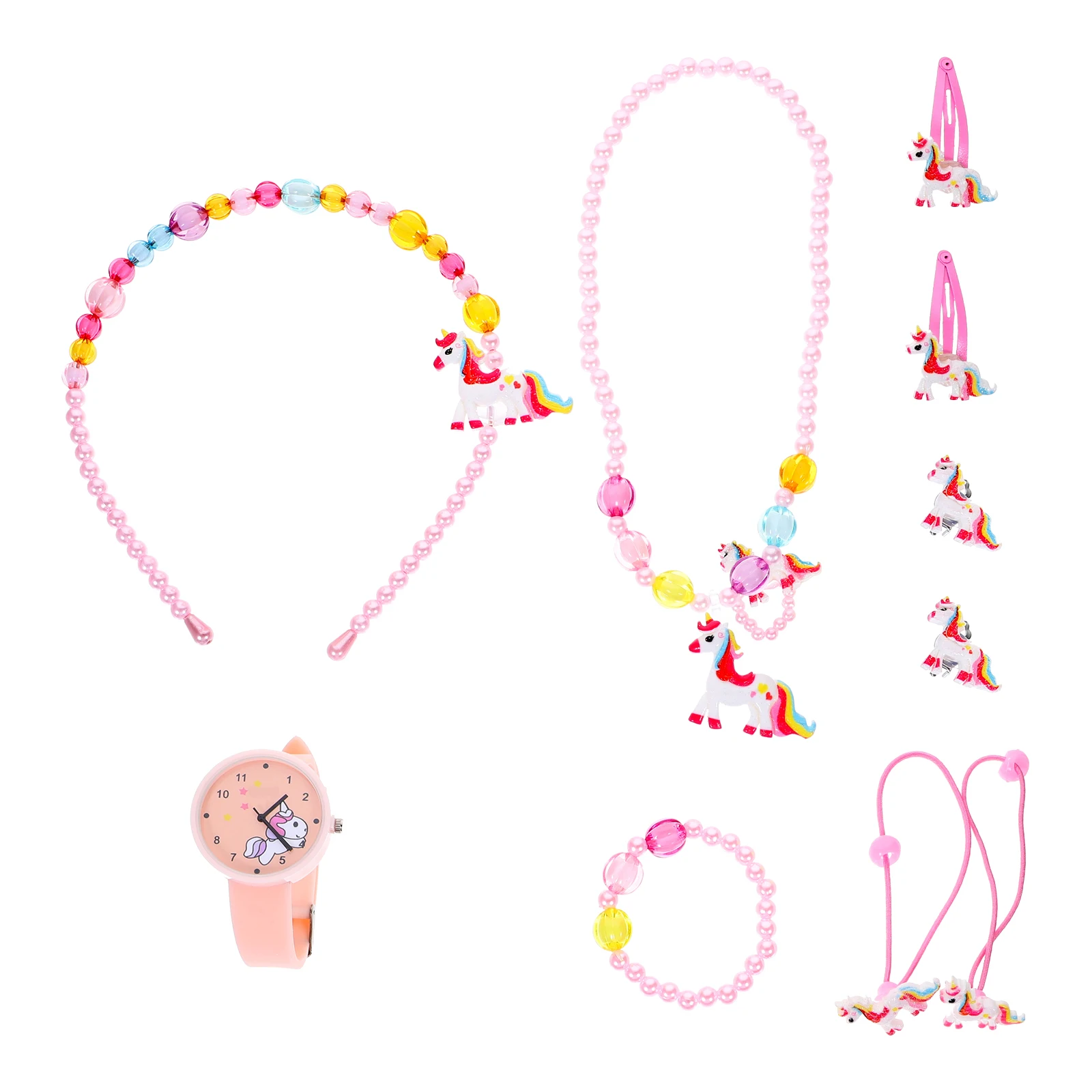 子供用ジュエリーセット ネックレス 女の子用 愛らしい時計 プラスチック キッズ 幼児 ギフト ブレスレットと