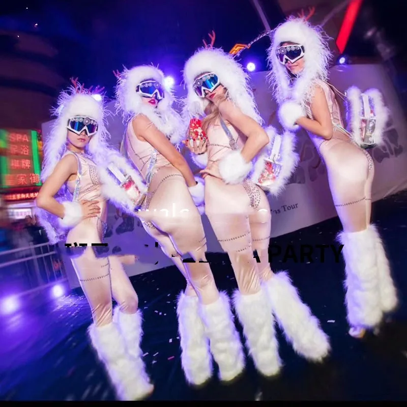 

Новый рождественский костюм gogo, женская форма ds для женской команды, Белая Яркая Бриллиантовая плюшевая форма