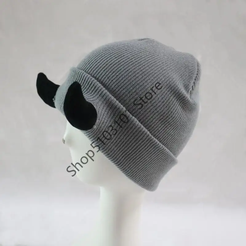 X6HE Cappello a cuffia per festa Halloween Copricapo per festival per cappello in maglia con corno da diavolo per adulti