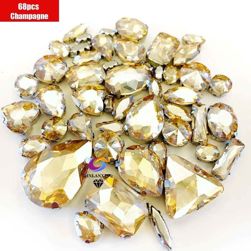 68Pcs Mix Kristall Splitter Klaue Einstellung Strass Nähen Kleiden Für Handarbeit Stein DIY Nähen Auf Hochzeit Kleid Schuhe Taschen – Detail 22