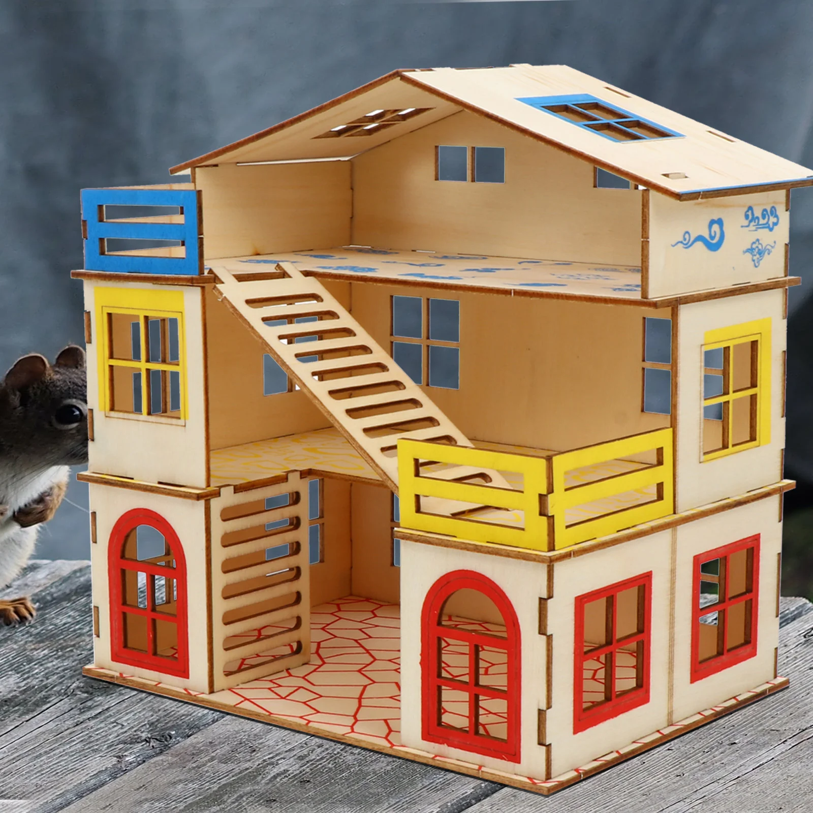 Hamster House Multiple Layer Rat Room Pet Castle Small Animal Hideout Platform Decorate Wooden