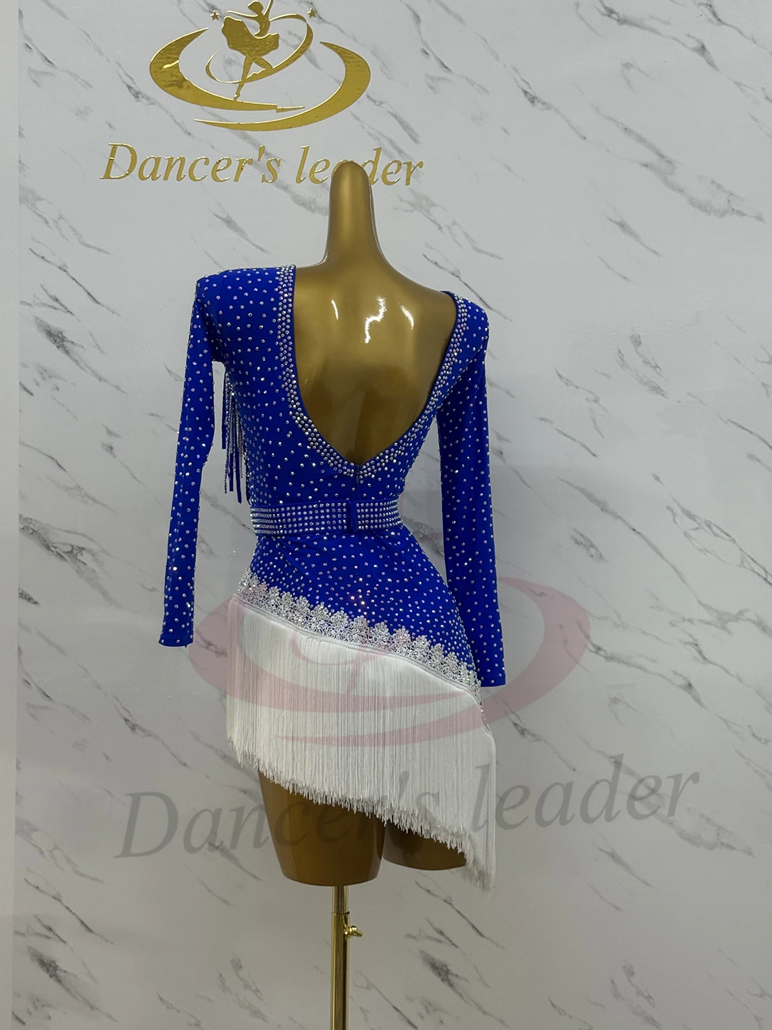 ملابس رقص اللاتينية AB Stone الإناث الكبار الأطفال الراقية مخصص الأبيض طوق شرابة تنورة سوداء بركة فستان السامبا