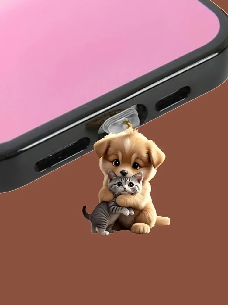 Bouchon anti-poussière plat en acrylique 2D pour chat et chien, connecteur Lightning pour iPhone et connecteur ovale de Type c, pendentif anti-poussière pour téléphone