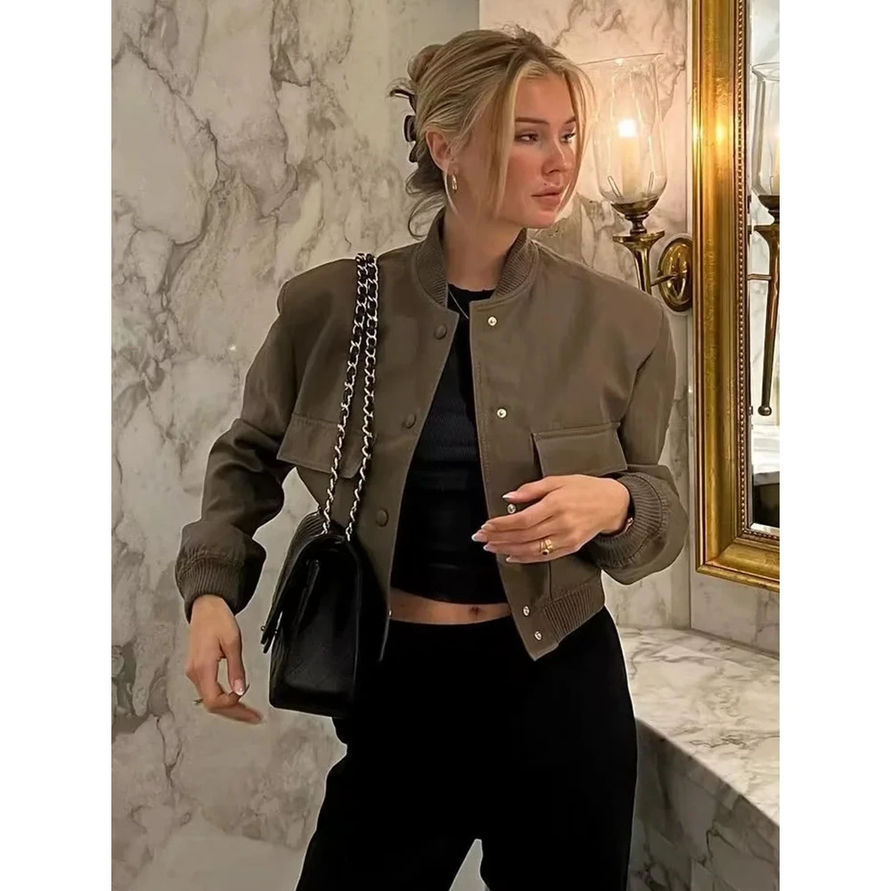 

Women's Y2K2023 Jaet Coat with Large kets Single Button Pure Color Baseball Sle ort Outerwear D6829