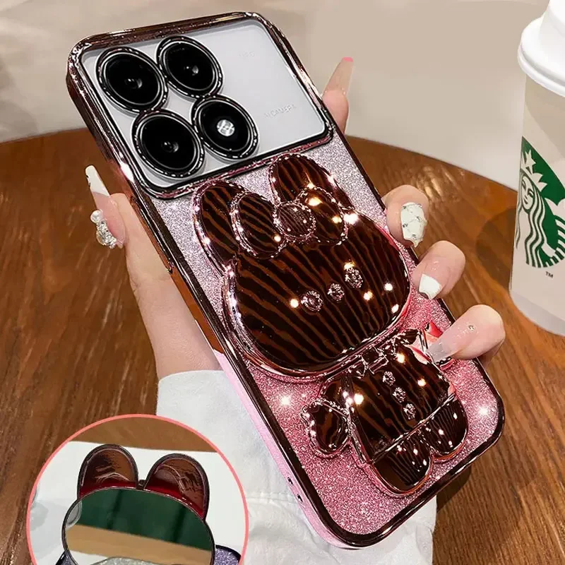 

Rabbit Mirror Bracket Case for Xiaomi for Xiaomi Poco X6 X5 Pro F6 M6 Pro Poco C75 C65 C55 4G 5G Seismic Protective Shell