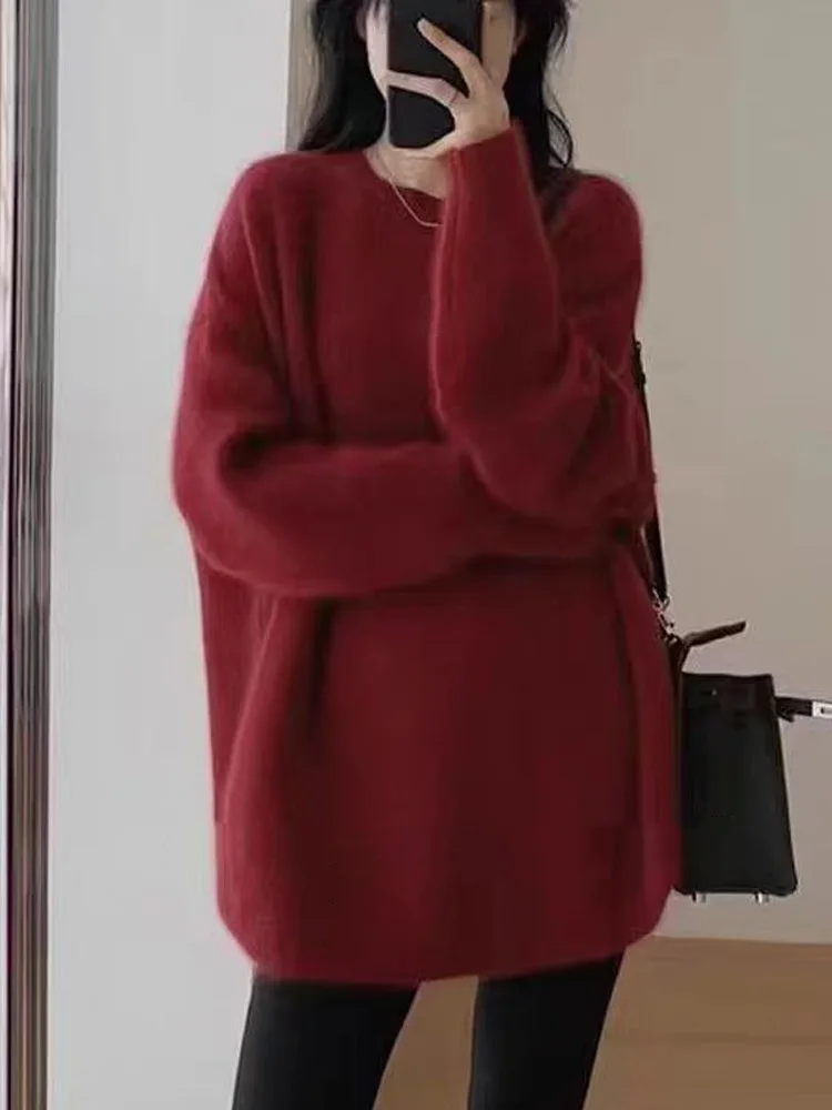 جديد أزياء المرأة البلوفرات محبوك سترة طويلة الأكمام الخريف عارضة فضفاض س الرقبة بلون تريكو الملابس الشتوية #1