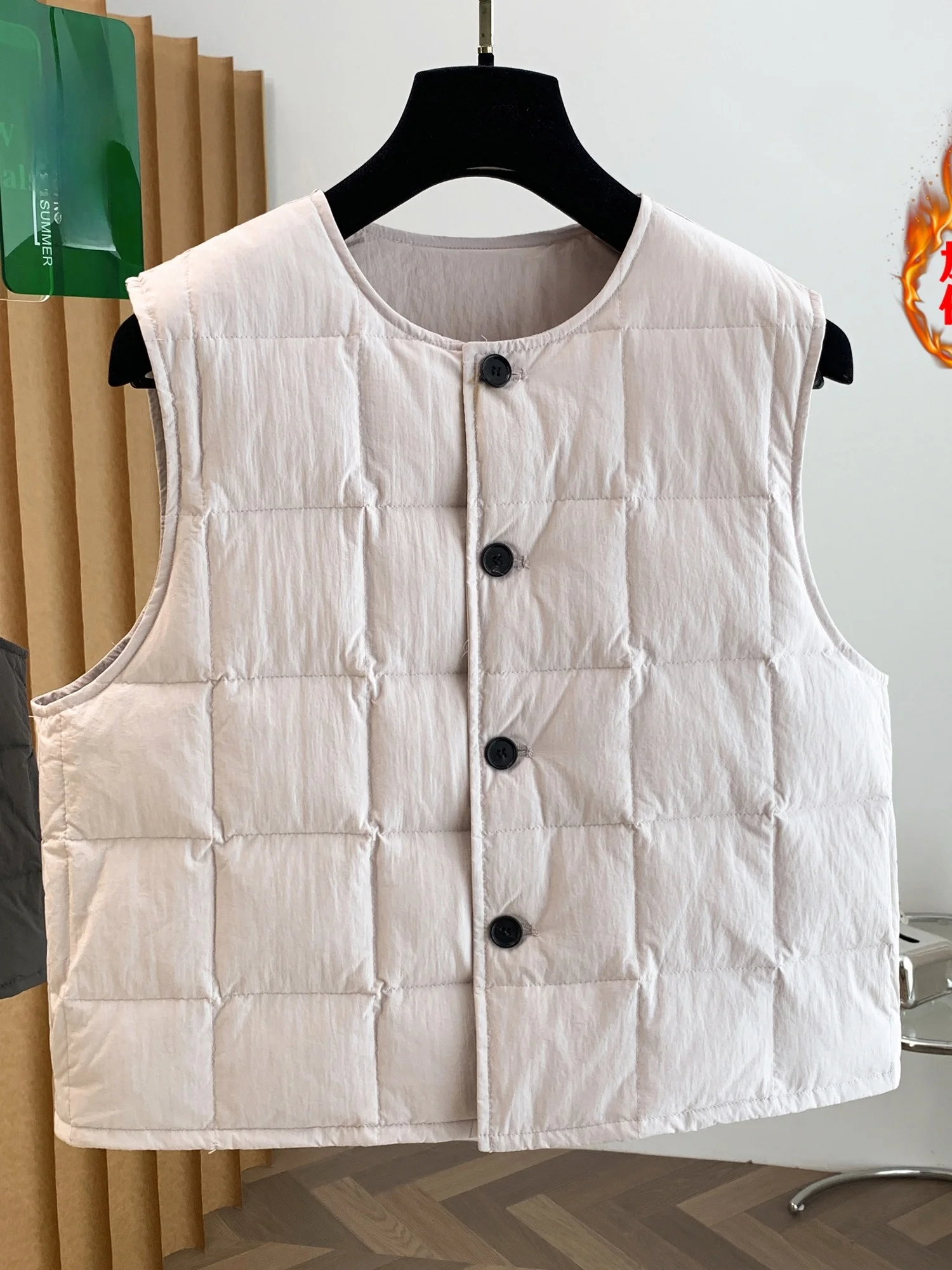 Women's Thin Cotton Warmth Vest Top Winter Quilted Plaid Design Layering Sleeveless Jacket Small Size Shoulder Pad