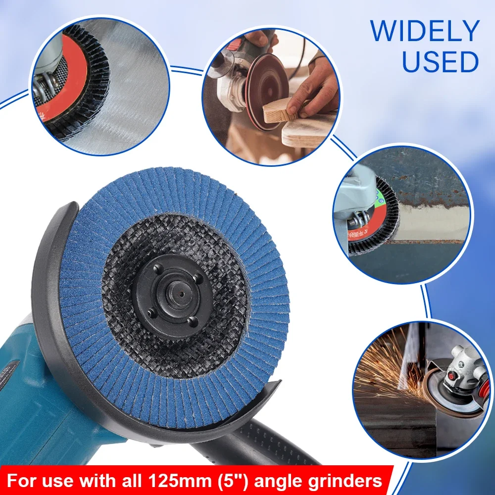 10 pièces 5 pouces meuleuse d'angle disques de ponçage 40/60/80/120 grain meule disques à lamelles métal plastique bois retrait outil abrasif