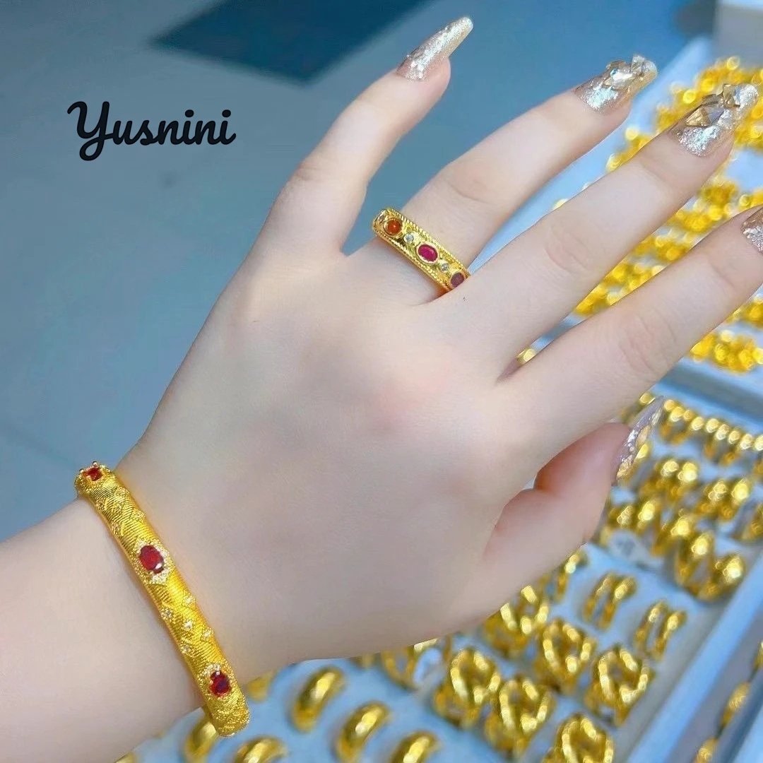

Fashion Dubai 24K Gold Plated Customized Ring Bracelet for Couples' Wedding Party Jewelry Set DD10802
