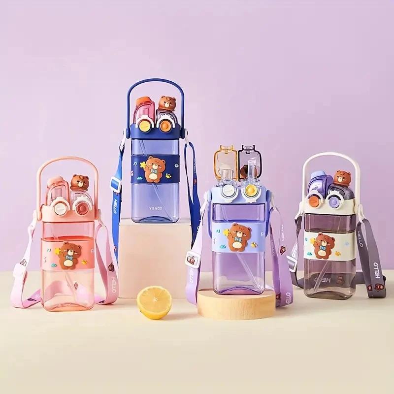 

580ml Cartoon Plastic Water Bottle With Strap BPA Free Portable Creative Durable Kids Student Drinking Bottle