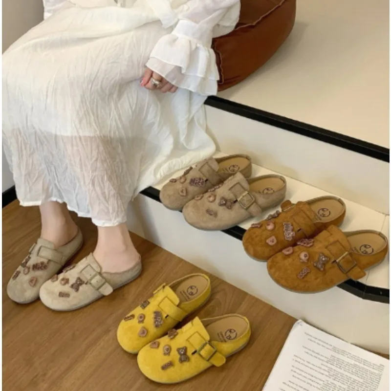 Damen DIY Charms Deko Birkenstock Mule Slipper aus Wildleder, perforiert, geschlossene Zehenpartie, weiche Sohle, niedliche, lässige Outdoor-Slipper für Damen – Detail 1