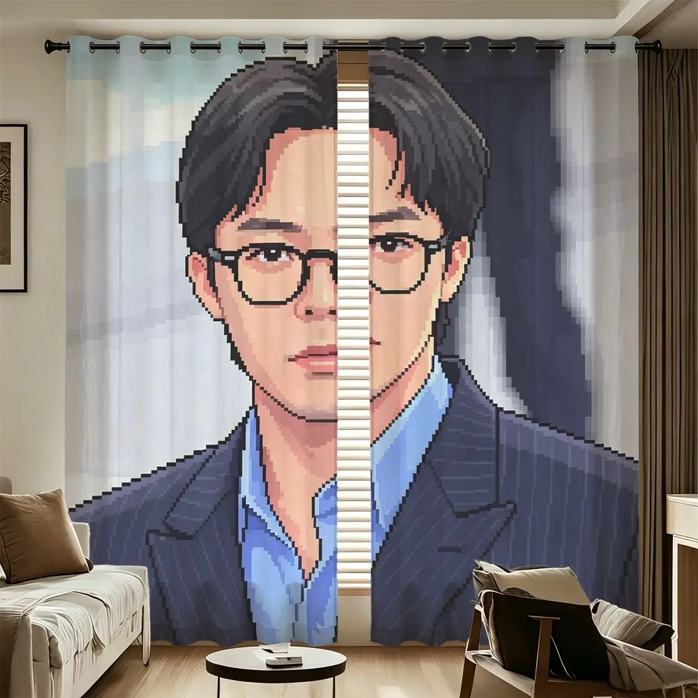 Pixel Glasses Man Curtains 2 Panels 85% Light Blocking Printed Curtains Darkening Curtains Decoration Curtains Office Room