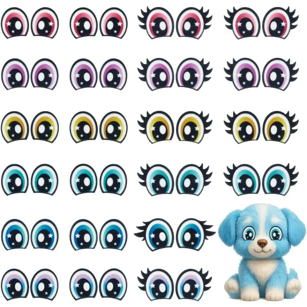 

24 пары 6 цветов фетровых глаз с ресницами, 2 стиля, красочные овальные глазки Kawaii, фетровые нашивки для глаз, вязаные крючком, амгуруми, ремесленные глаза для плюша