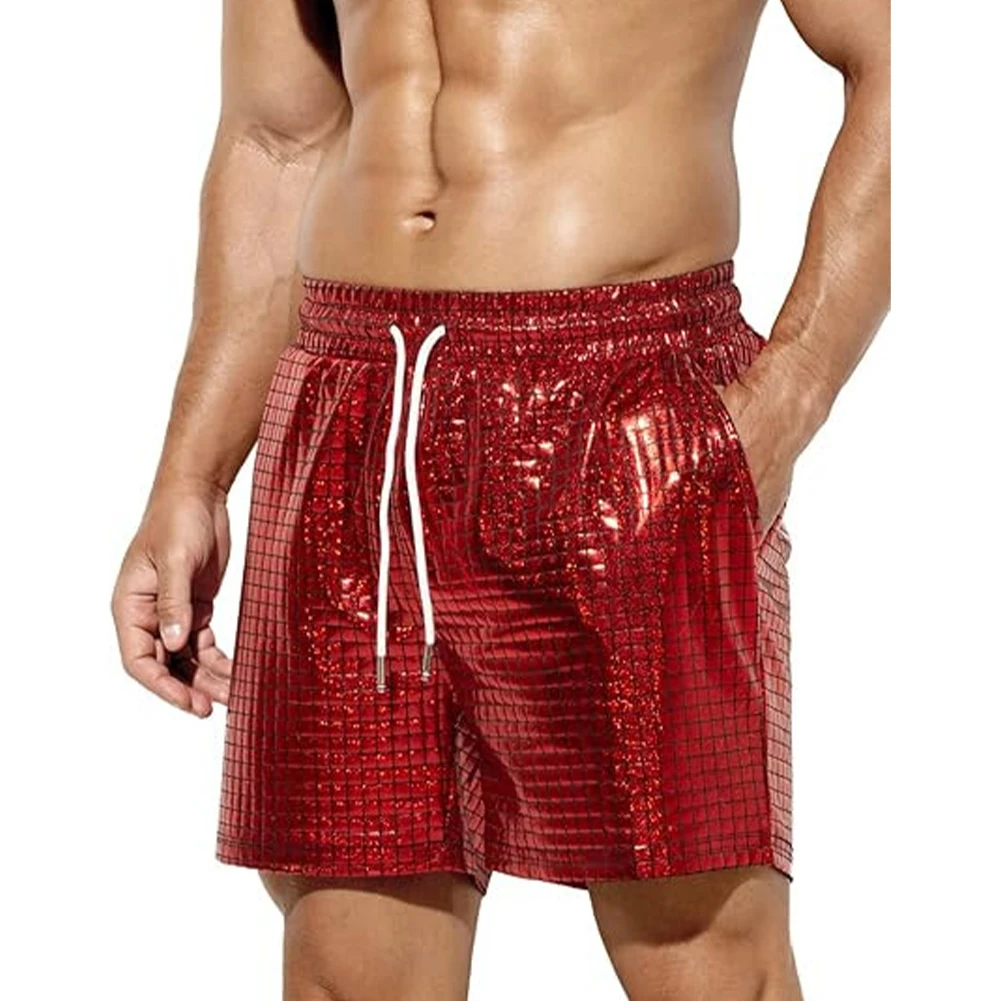 Mens Wet Look Faux Leather Trunks Sports Shorts Beach Fitness GYM Short Pants Beachwear Board Swim Boxers Surfing