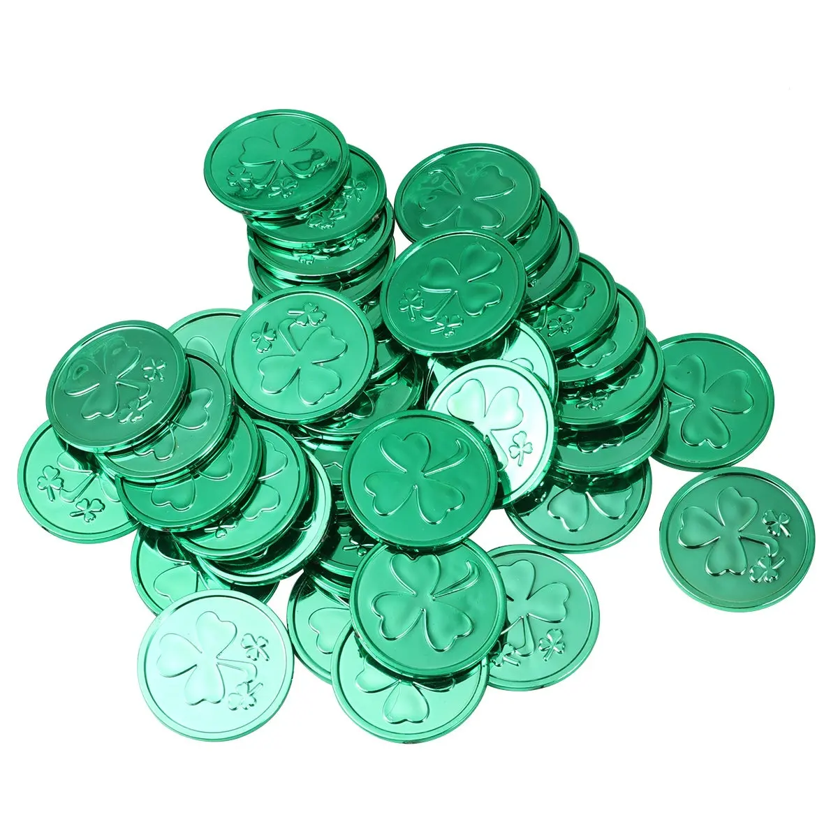 100Pcs Shamrock Coin Decor Plastic Green Clover St Patrick's Day Party Favors Table Scatter Centerpiece Props Office Classroom